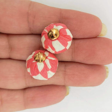 Red and White Checkered Cotton Fabric Balls Tassel, Button with Ring Cap, Decorative Tassels